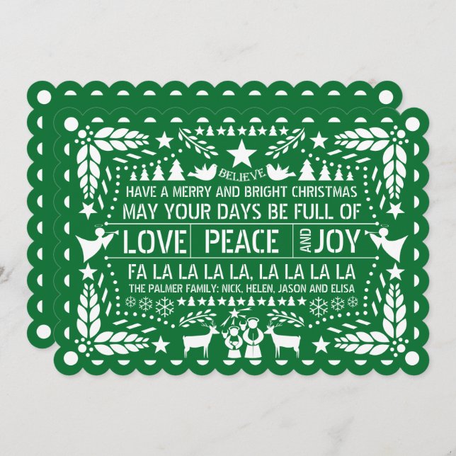 Green Liebe Peace Joy Papel Picado Weihnachten (Vorne/Hinten)