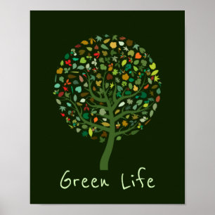 Green Life-Slogan Greenie niedliche Baumumwelt Poster