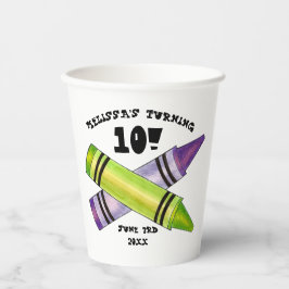 Green Lila Artist Crayons Child Birthday Party Pappbecher