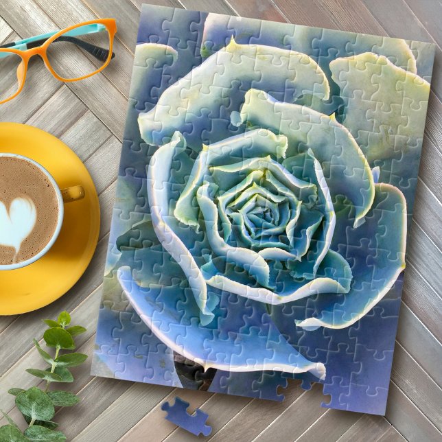 Green Lila Blue Cactus Elegantes Nah-Up-Foto Puzzle (Von Creator hochgeladen)