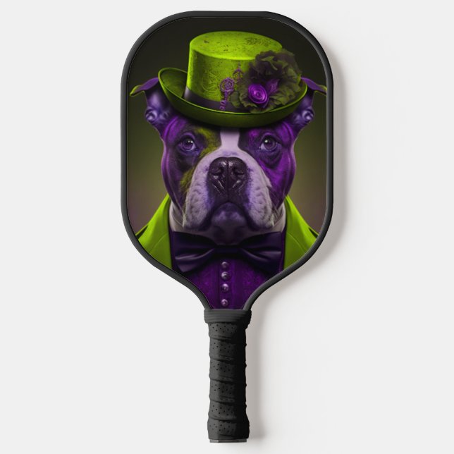 Green Lila Dog Steampunk Tophat Pickleball Schläger (Vorderseite)