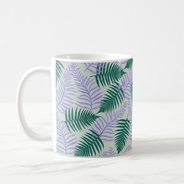Green Lila Fern Blätter Retro 70er Blume Muster Kaffeetasse (Links)