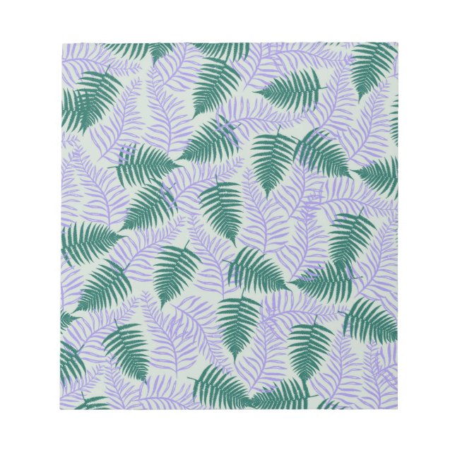 Green Lila Fern Blätter Retro 70er Blume Muster Notizblock (Vorderseite)