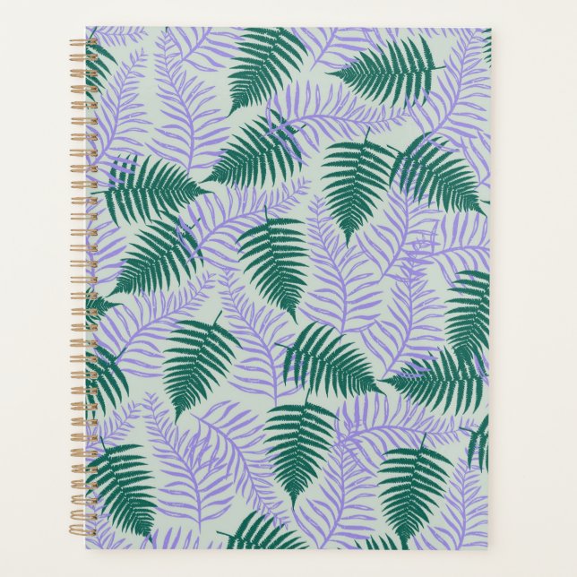 Green Lila Fern Blätter Retro 70er Blume Muster Planer (Vorderseite)