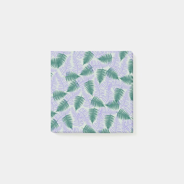 Green Lila Fern Blätter Retro 70er Blume Muster Post-it Klebezettel (Vorderseite)