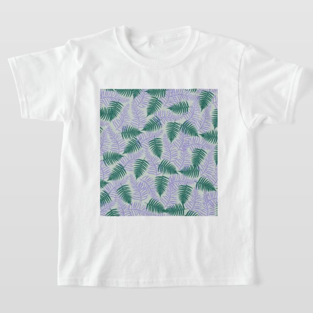 Green Lila Fern Blätter Retro 70er Blume Muster T-Shirt (Ablage )
