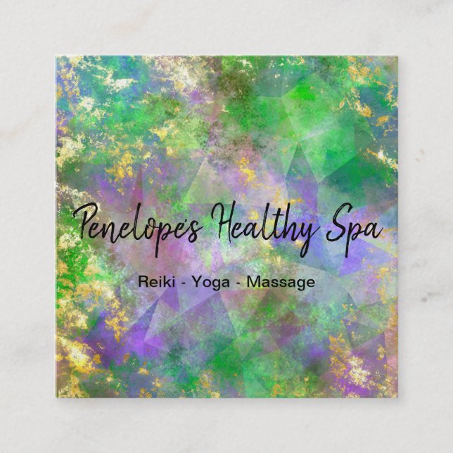 Green Lila Gold Abstrakt Quadratische Visitenkarte (Vorderseite)