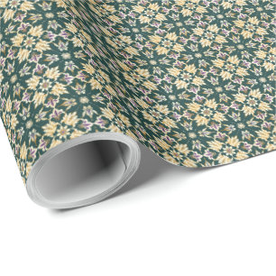 Green Lila Gold Blühte Mardi Gras Wrap Geschenkpapier