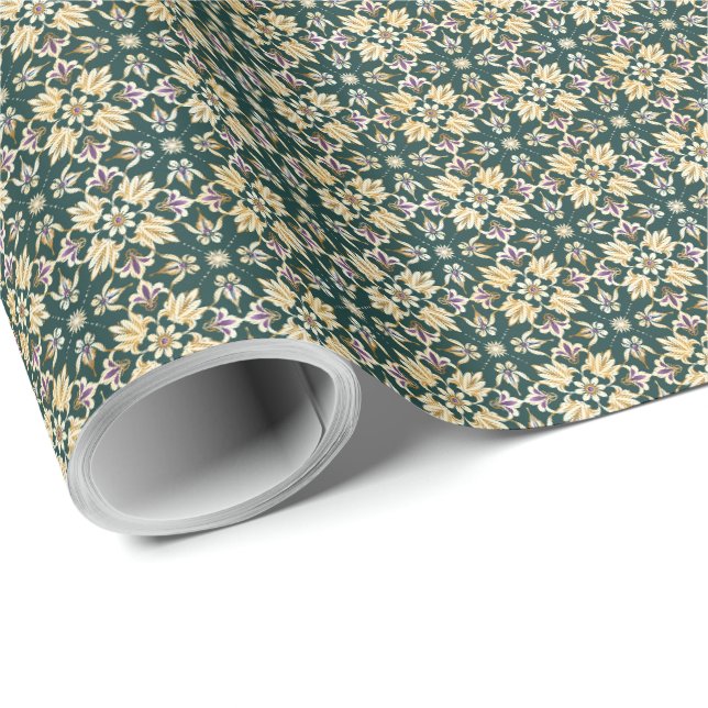 Green Lila Gold Blühte Mardi Gras Wrap Geschenkpapier (Rolleneckpunkt)