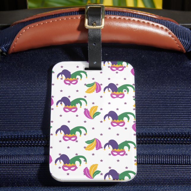 GREEN LILA GOLD MARDI GRAS MASKS GEPÄCKANHÄNGER (Vorderseite Insitu 2)