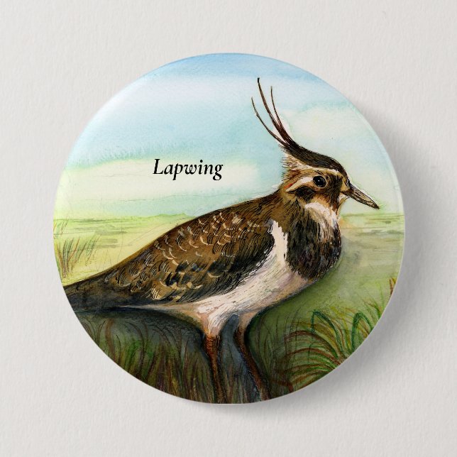 Green Lila Lapwing Bird Wasserfarbe Button (Vorderseite)
