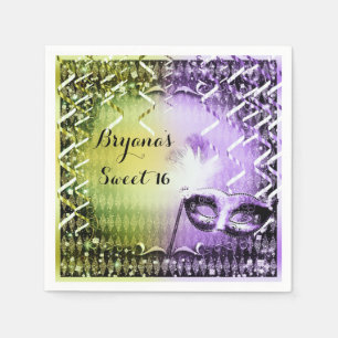 Green & Lila Masquerade Mask Mardi Gras Party Serviette