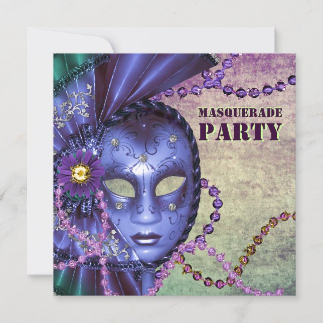 Green Lila Masquerade Party Einladung (Vorderseite)