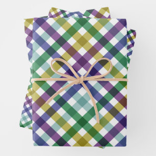 Green Lila Modern Gingham Gift Geschenkpapier Set