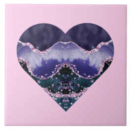 Green Lila Ocean Watercolor Look Herz auf Pink Fliese