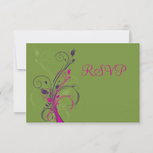 Green Lila Pink White Floral RSVP Card Einladung (Vorderseite)