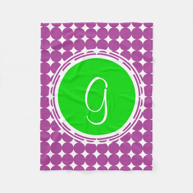 Green & Lila Polka Dot Monogramm Fleecedecke (Vorderseite)