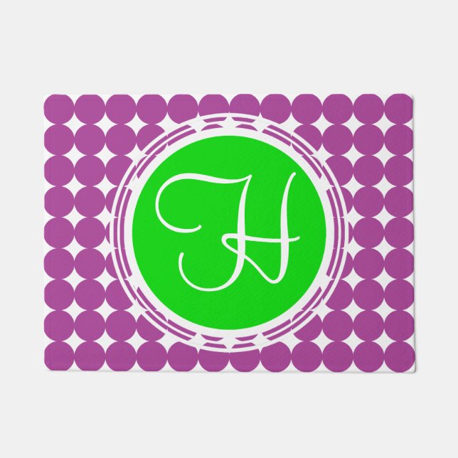 Green & Lila Polka Dot Monogramm Fußmatte (Vorderseite)