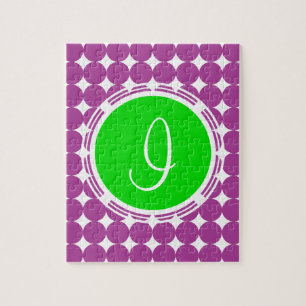 Green & Lila Polka Dot Monogramm Puzzle