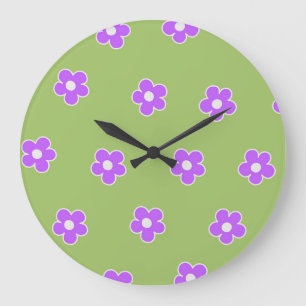 Green Lila Retro Y2K Blume Muster Große Wanduhr