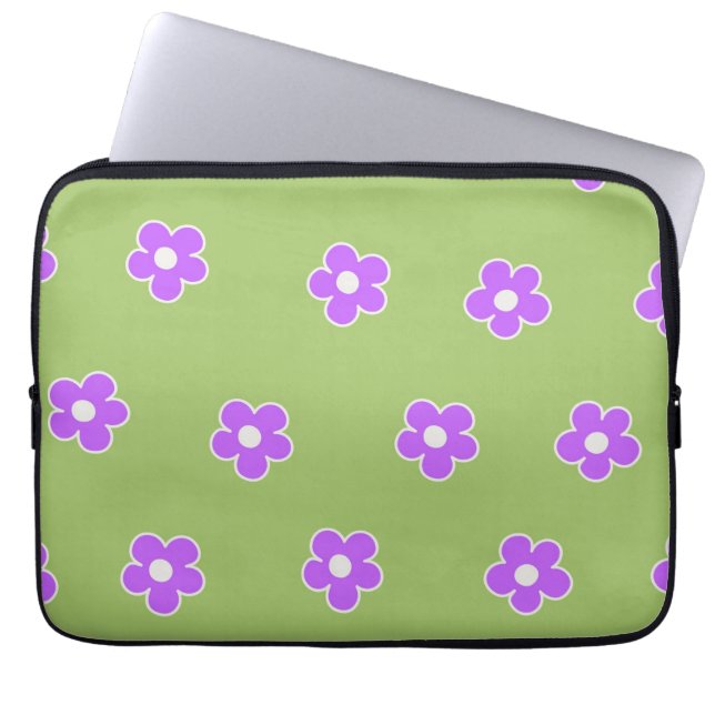 Green Lila Retro Y2K Blume Muster Laptopschutzhülle (Vorderseite)