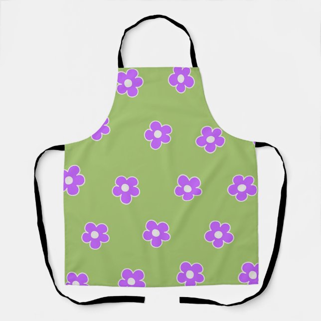 Green Lila Retro Y2K Blume Muster Schürze (Vorderseite)