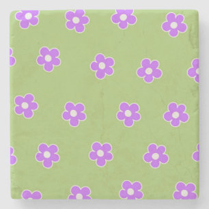 Green Lila Retro Y2K Blume Muster Steinuntersetzer