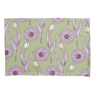 Green Lila Retro Y2K Funky Hippie Blume Muster Kissenbezug