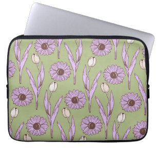 Green Lila Retro Y2K Funky Hippie Blume Muster Laptopschutzhülle