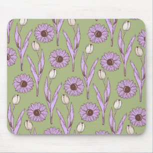 Green Lila Retro Y2K Funky Hippie Blume Muster Mousepad