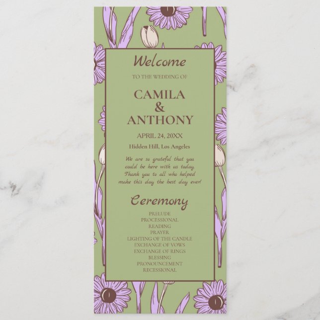 Green Lila Retro Y2K Funky Hippie Blume Muster Programm (Vorderseite)