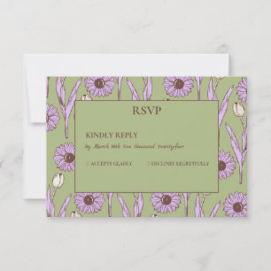Green Lila Retro Y2K Funky Hippie Blume Muster RSVP Karte