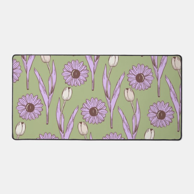 Green Lila Retro Y2K Funky Hippie Blume Muster Schreibtischunterlage (Vorderseite)