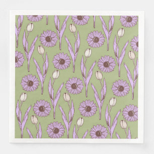 Green Lila Retro Y2K Funky Hippie Blume Muster Serviette