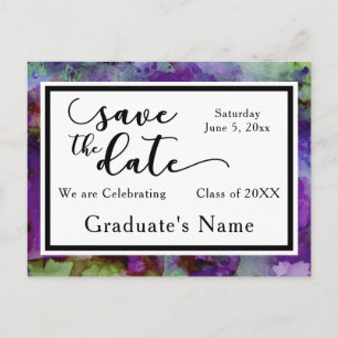 Green & Lila Watercolor Abschluss Save the Date Postkarte