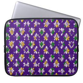 GREEN LILA YELLOW WHITE MARDI GRAS FLEUR DI LIS LAPTOPSCHUTZHÜLLE