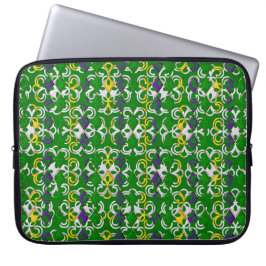 GREEN LILA YELLOW WHITE MARDI GRAS FLEUR DI LIS LAPTOPSCHUTZHÜLLE
