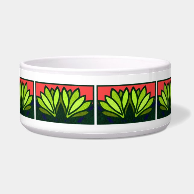 Green Lily Blume Muster Keramik Dog Bowl Napf (Vorderseite)