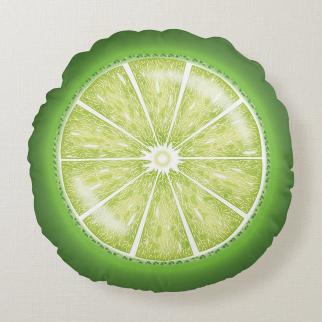Green Limon Citrus Fruit Slice Cartoon Illustratio Rundes Kissen (Vorderseite)