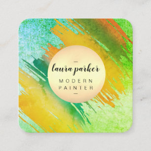Green Limon Watercolor Abstrakt Paint Artist Quadratische Visitenkarte