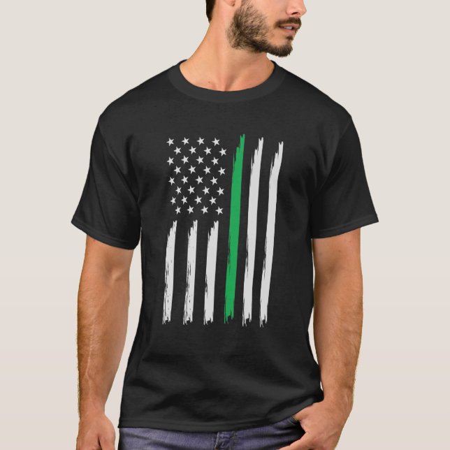 Green Line American Flag St Patrick's Day Family O T-Shirt (Vorderseite)