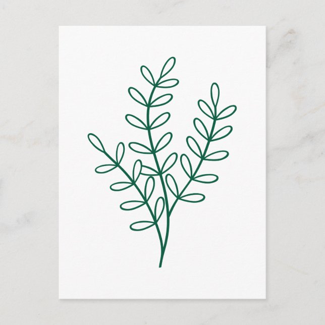 Green line art delicate leaves postkarte (Vorderseite)