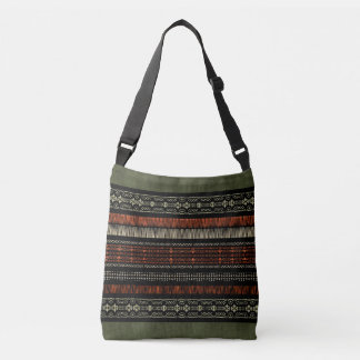 Green Linen Tribal Muster Tragetaschen Mit Langen Trägern