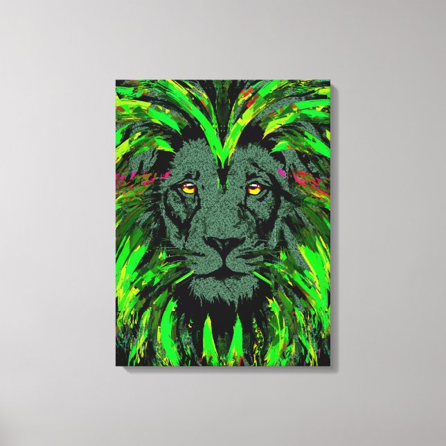 Green Lion Head gepackte Canvas Lion Face Portrait Leinwanddruck (Vorderseite)