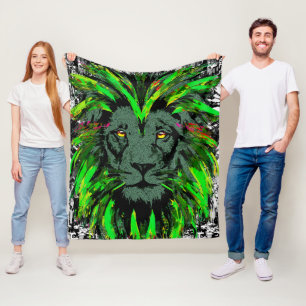 Green Lion Head - Lion Face Fleece Blanket