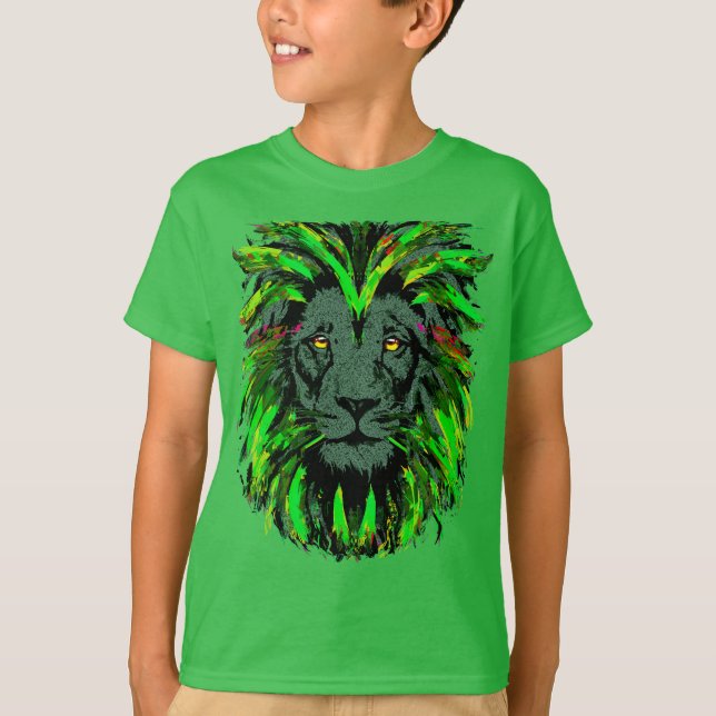 Green Lion Head - Lion Face Portrait Zeichnend T-Shirt (Vorderseite)