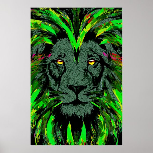 Green Lion Head Poster - Lion Face Poster (Vorne)