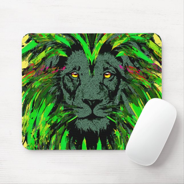 Green Lion Mousepad - Lion Face Portrait Zeichnend (Mit Mouse)