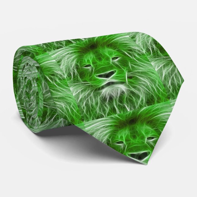 Green Lion Print on Men Necktie Krawatte (Gerollt)