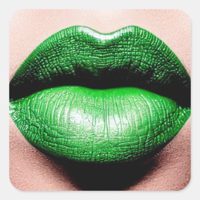Green Lipstick-Aufkleber Quadratischer Aufkleber (Vorderseite)